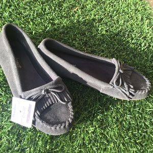 NWT Gray Minnetonka Moccasins
